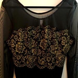 Cacique 14/16 Black/Gold Mesh Lace Bodysuit